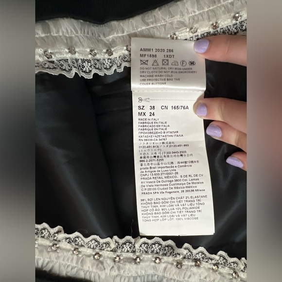 Miu Miu Black Mini Skirt with White Lace Trim and Rhinestone and Beading Small - Picture 11 of 13